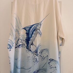 AMAZING!! Tommy Bahama 100% Silk Swordfish Embroidered Button Down Shirt-Sz.XXL